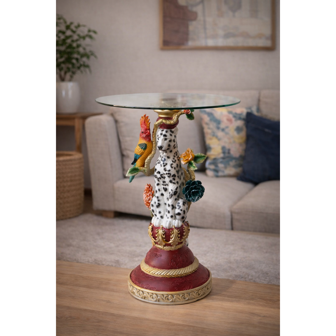 Objekttisch Lovely Leo aus Glas und Polyresin