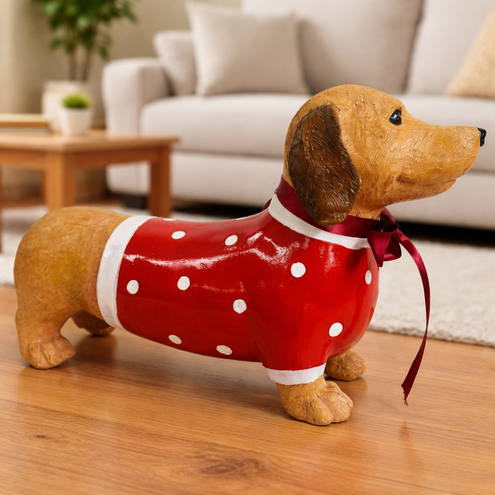 Dapper Dog Dackel – dekorative Hundefigur mit rotem Pullover