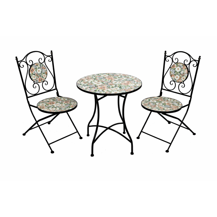 Gartenmöbelset Madeira 3 teilig – elegantes Bistro Set aus Metall mit Steinzeugplatte