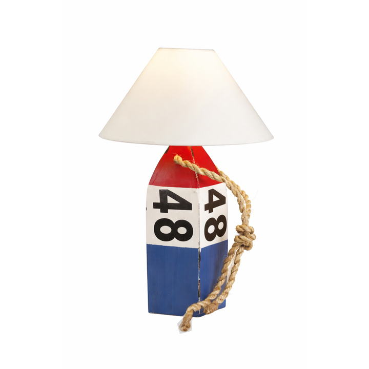 Bojenlampe Leuchtfeuer – maritime Tischlampe aus Holz mit Seil