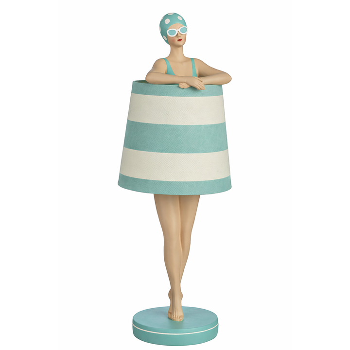 Tischlampe Badefigur türkis – maritime Designlampe im Vintage Stil