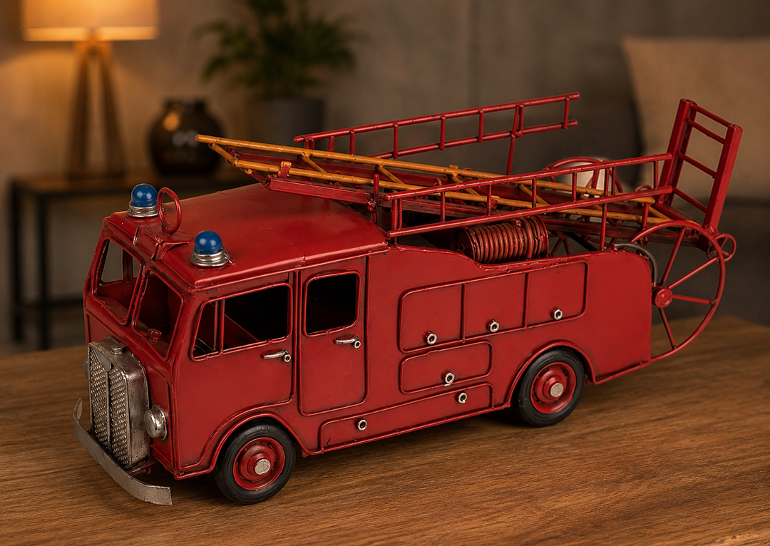Flaschenhalter Feuerwehrauto aus Metall – origineller Weinflaschenhalter im Retro Design