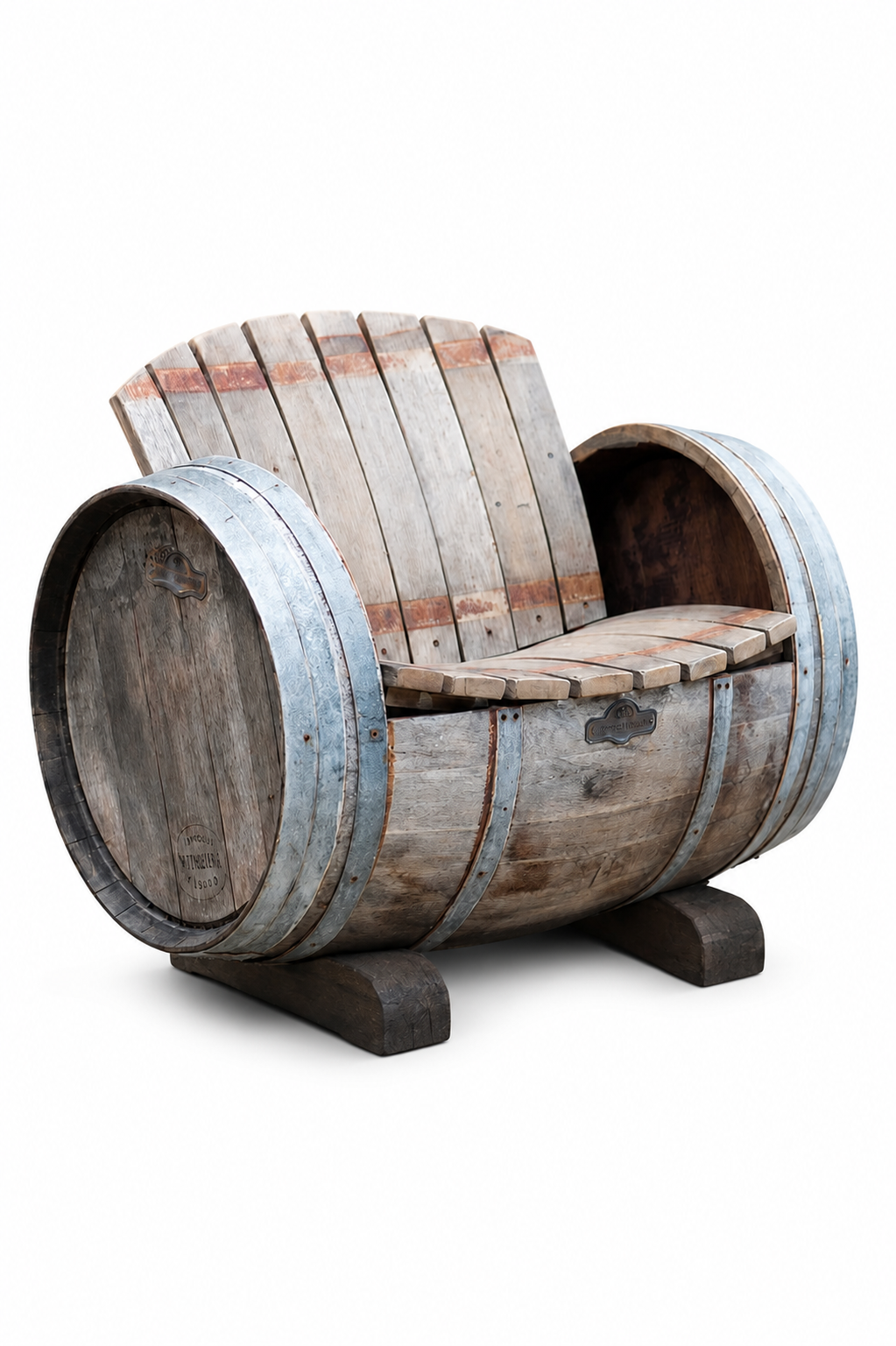 Weinfassstuhl Brandy unbehandelt aus Eichenholz, rustikaler Fass Sessel im natürlichen Design