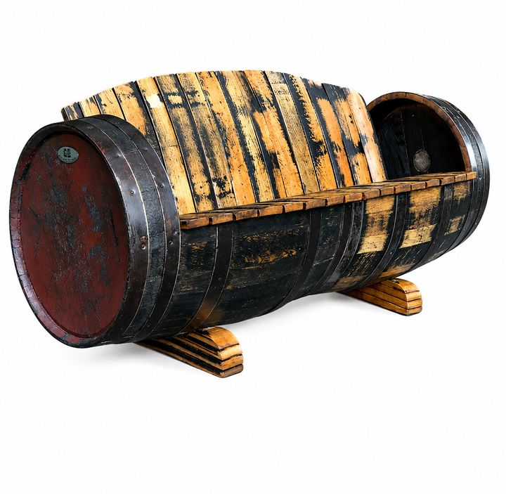 Whisky Bank Lowland XXL aus Eichenholz, rustikale Fass Bank im außergewöhnlichen Design, 150 cm