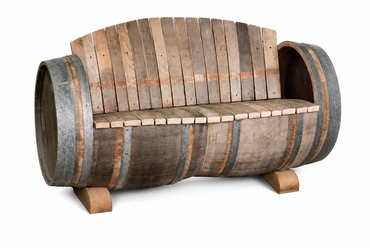Weinfassbank Brandy unbehandelt aus Eichenholz, rustikale Fass Bank im natürlichen Design, 150 cm