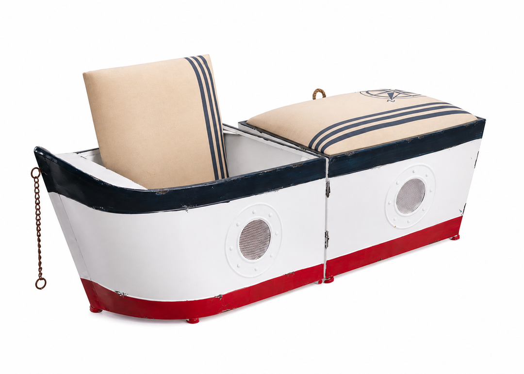 Sitzbank Boot mit Stauraum – maritime Truhenbank aus Holz mit Polster, 125 cm