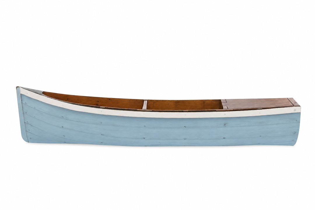 Wandregal Fischerboot Hellblau aus Holz – maritimes Hängeregal mit Fächern, 90 cm