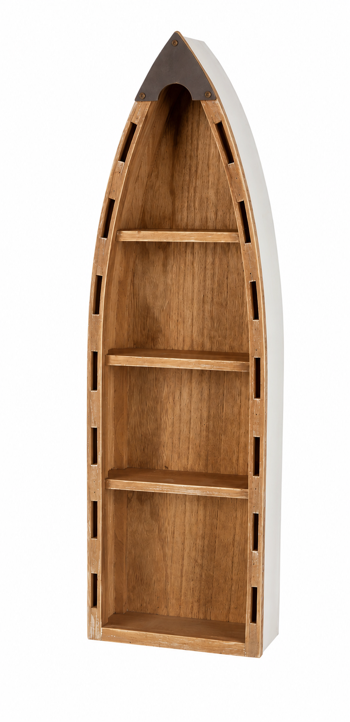 Fischerboot Standregal aus Holz – maritimes Standregal mit 4 Ablagefächern, 81 cm