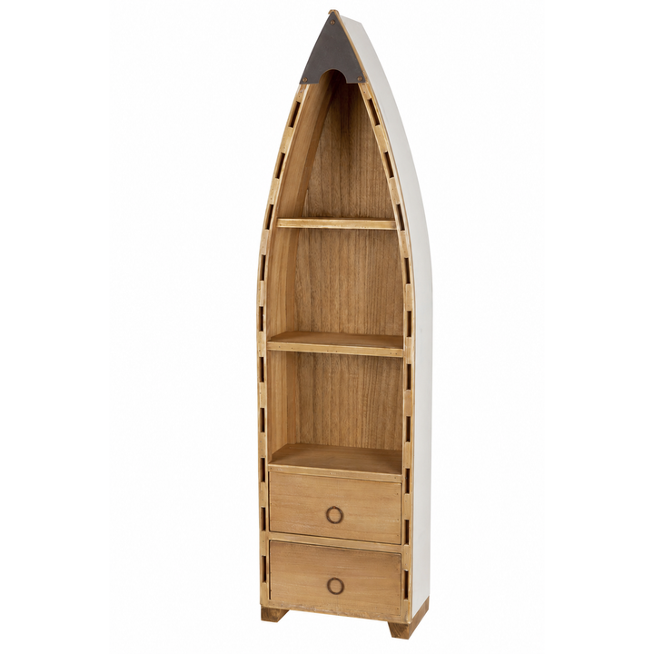 Fischerboot Standregal mit Schubladen aus Holz – maritimes Regal mit 2 Schubladen und 3 Ablagefächern, 119,5 cm