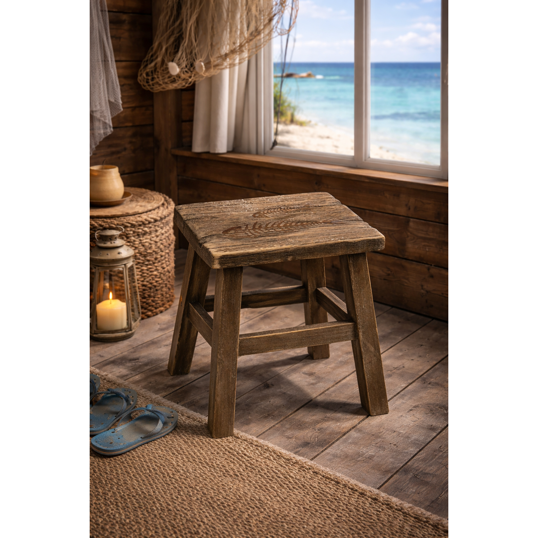 Holz Hocker Fishbone Shabby – maritimer Hocker im rustikalen Vintage Stil