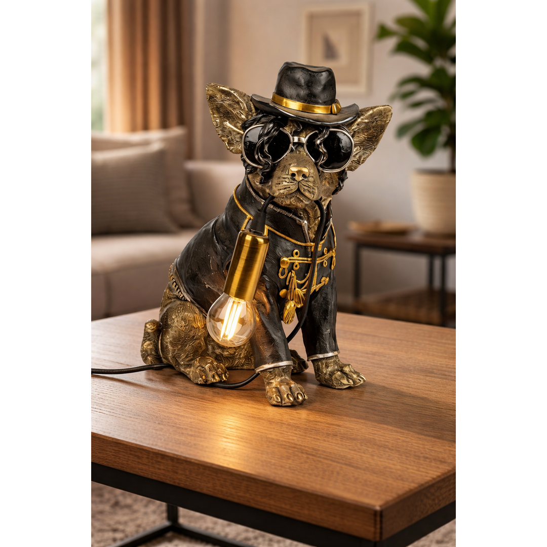 Figur King of Pop Hund Michael – dekorative Tischlampe aus Kunststein
