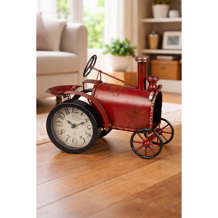 Standuhr "Retro-Traktor" – 30 cm große Tischuhr aus Metall in 3D-Optik