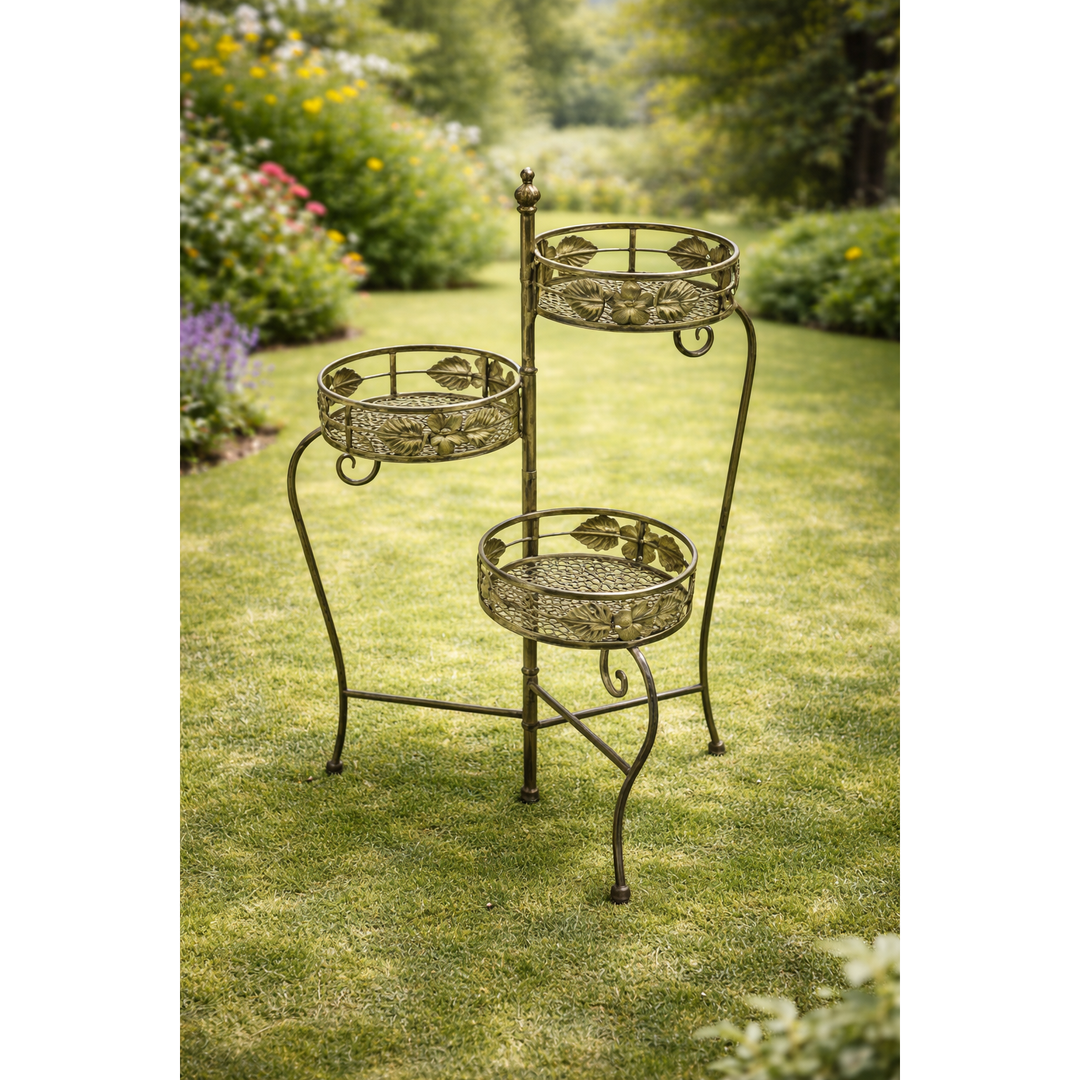 Blumen Hocker Evergreen – dekoratives 3 teiliges Metall Set in Antikgrün