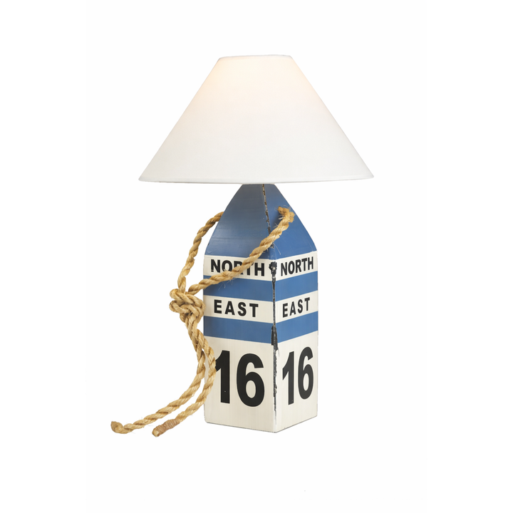 Leuchtfeuerlampe Boje „North East 1616“ – maritime Tischlampe aus Holz im Vintage Stil