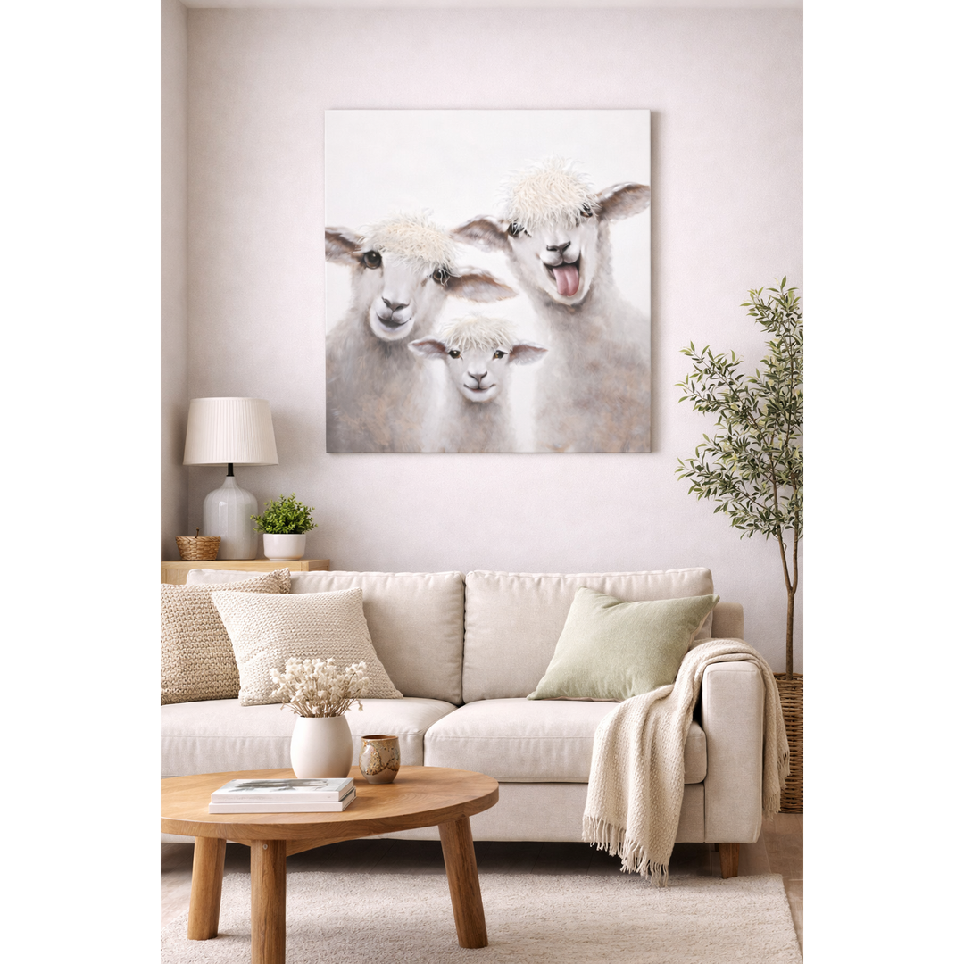 Bild Schafe Art with Real Touch / Leinwandbild mit echtem Haareffekt