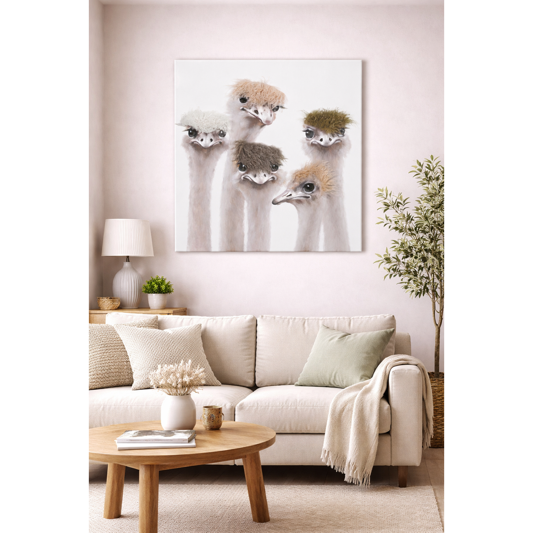 Bild Strauße Art with Real Touch / Leinwandbild mit echtem Haareffekt