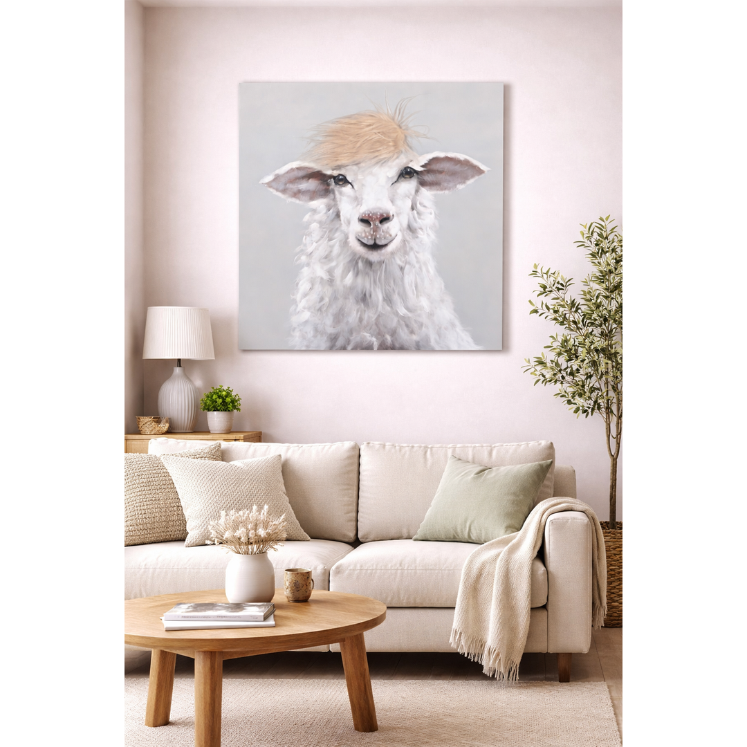Bild Schaf Art with Real Touch / Leinwandbild mit echtem Haareffekt