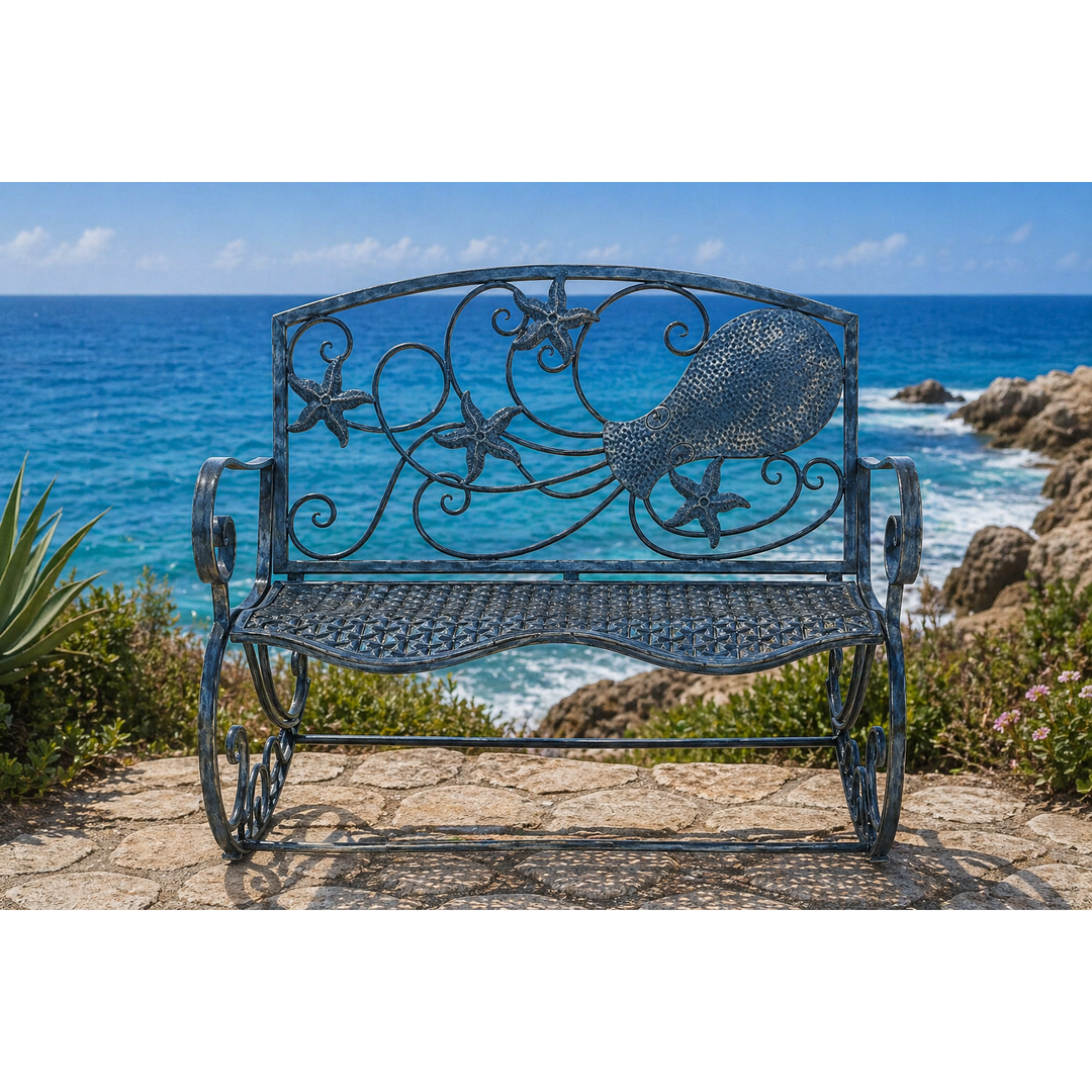 Schaukelbank Krake – maritime Gartenbank aus Eisen in Blau