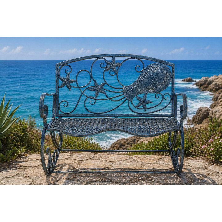 Schaukelbank Krake – maritime Gartenbank aus Eisen in Blau