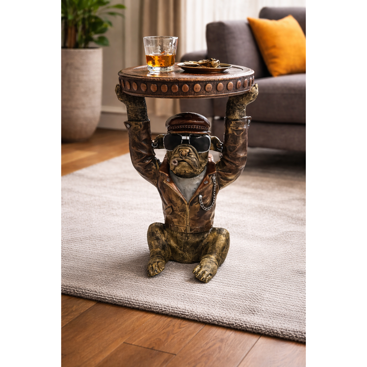 Bulldog Butler – dekorativer Beistelltisch mit Bulldogge aus Kunstharz