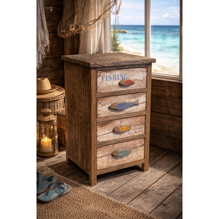 Holz Schrank Fish Shabby – maritimer Schubladenschrank im Vintage Stil