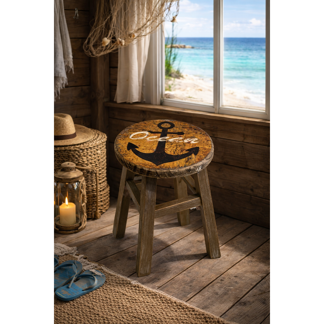 Holz Hocker Anker Shabby – maritimer Hocker im Vintage Stil