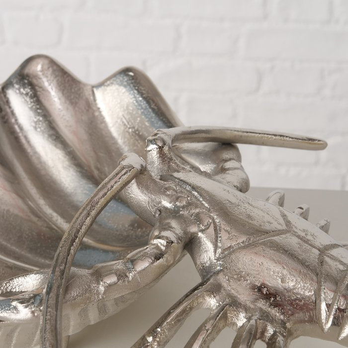 Schale Lobster – dekorative Metallschale mit Hummer und Muschel aus Aluminium in Silber