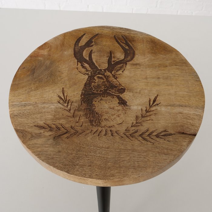 Tisch Rudolf – Handgearbeitetes 2 teiliges Beistelltisch Set aus Mangoholz mit Hirschmotiv