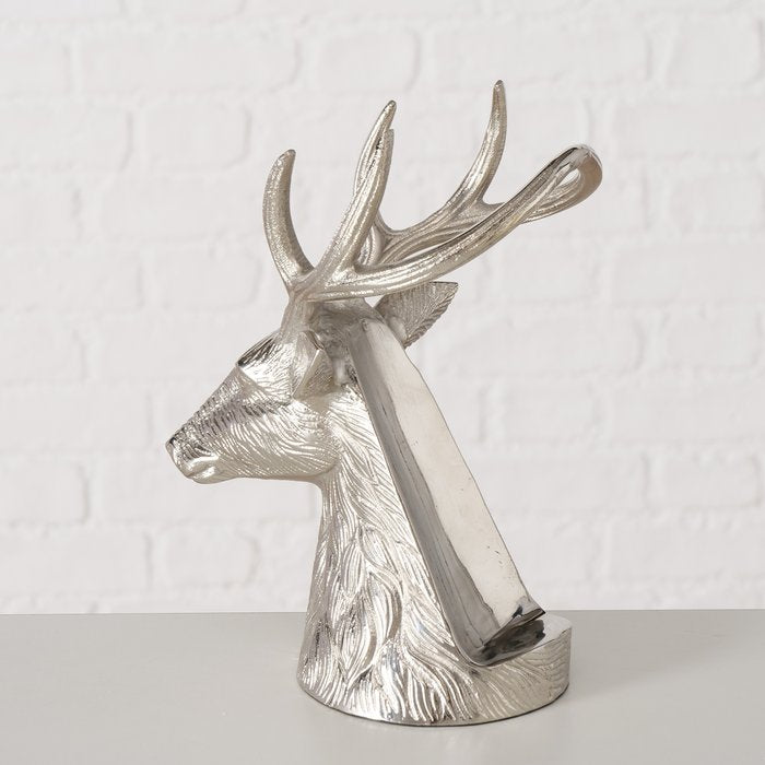 Flaschenträger Claudius – dekorativer Flaschenhalter in Hirschform aus Aluminium in Silber