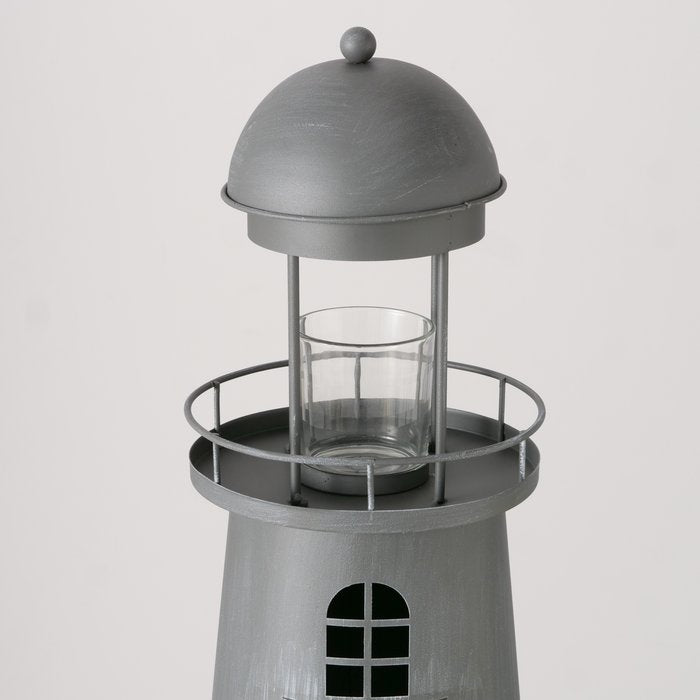Laterne Nautic Leuchtturm XL Beach House – maritime Laterne aus Metall und Glas in Grau