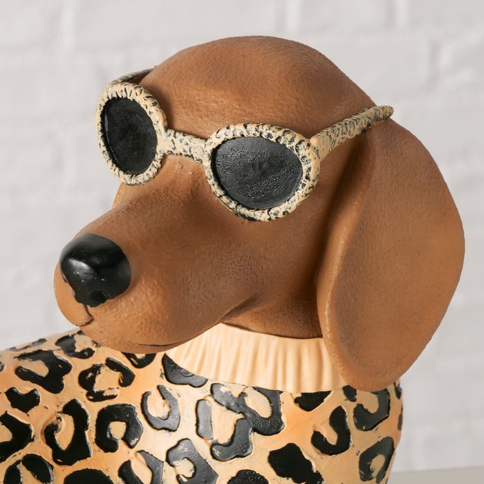 Dekofigur Hund Collyn mit Leo Design aus Kunstharz, handgearbeitet, 25 cm lang