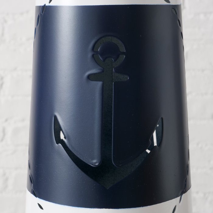 Laterne Büsum – maritime Leuchtturm Laterne aus Metall und Glas in Blau Weiß