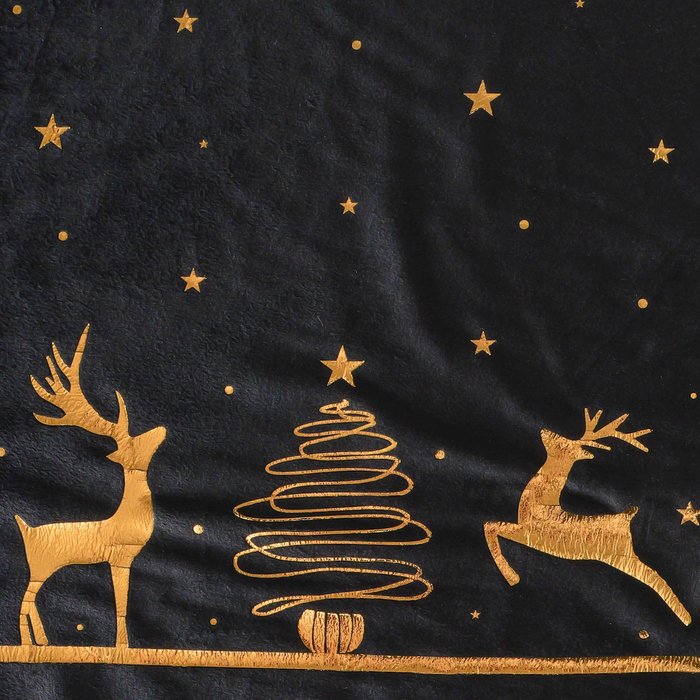 Tischläufer Cervo Gold Schwarz – eleganter Weihnachtstischläufer mit Hirsch und Tannenbaum Motiv