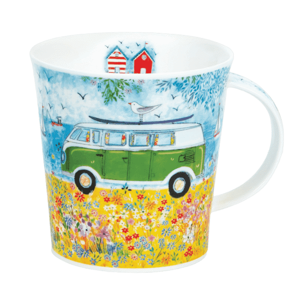 Porzellan-Becher „Cool Campers Green“ – Cairngorm Becher aus Bone China mit Camping Motiv