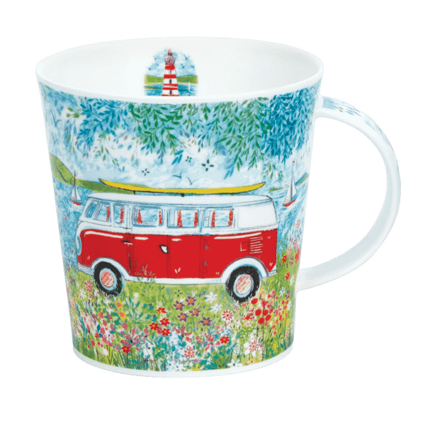 Porzellan-Becher „Cool Campers Red“ – Cairngorm Becher aus Bone China mit Camper Motiv
