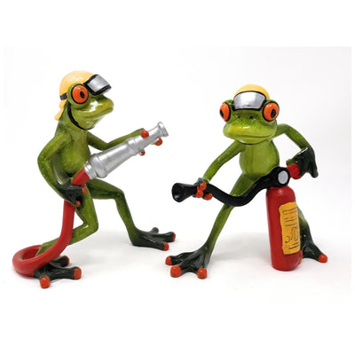 2er Set Dekofiguren Frosch, Frösche Feuerwehr