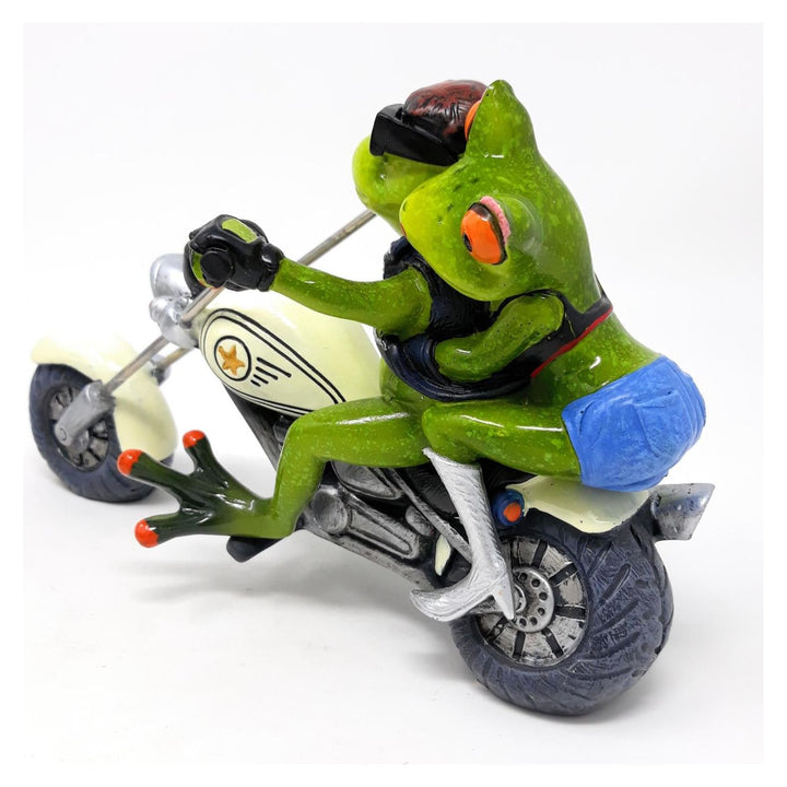 Dekofigur Froschpaar Biker auf weißem Motorrad