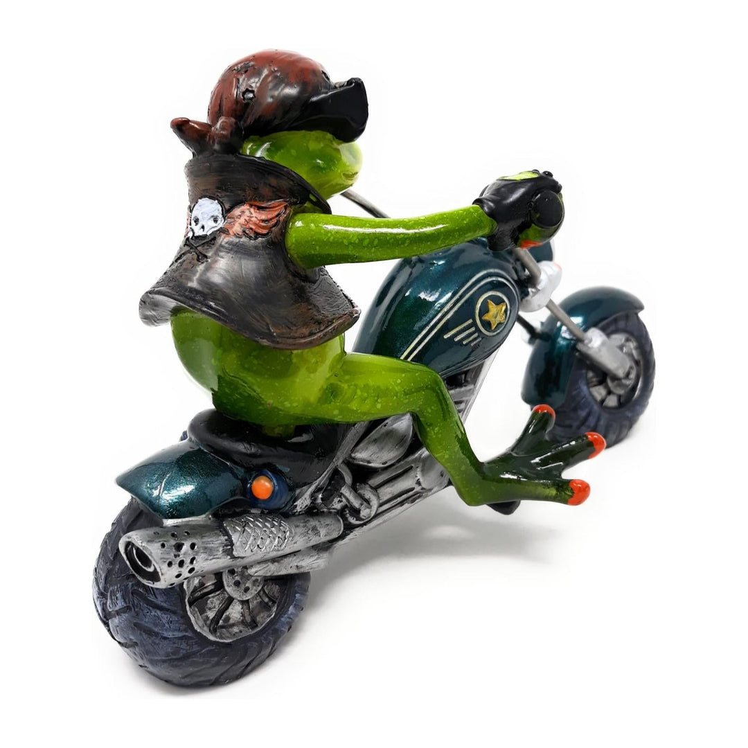 Dekofigur Frosch auf blauem Motorrad Biker