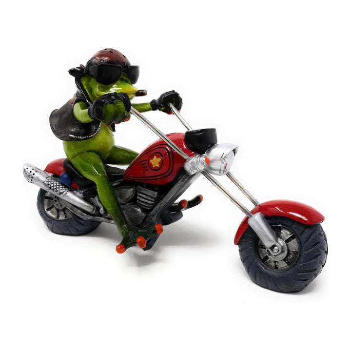 Dekofigur Frosch auf rotem Motorrad Biker