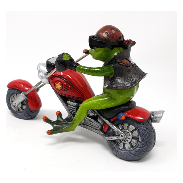 Dekofigur Frosch auf rotem Motorrad Biker