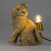 Tischlampe Katze sitzend H. 32cm antik gold