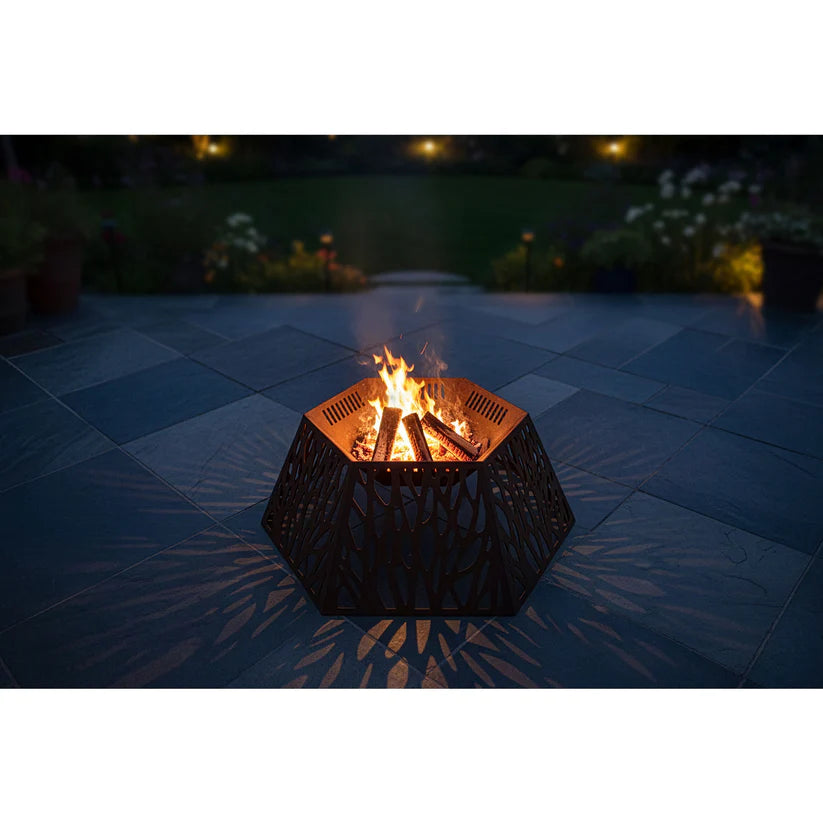 Feuerstelle Hexagon – moderne Feuerstelle aus Stahl für Garten und Terrasse