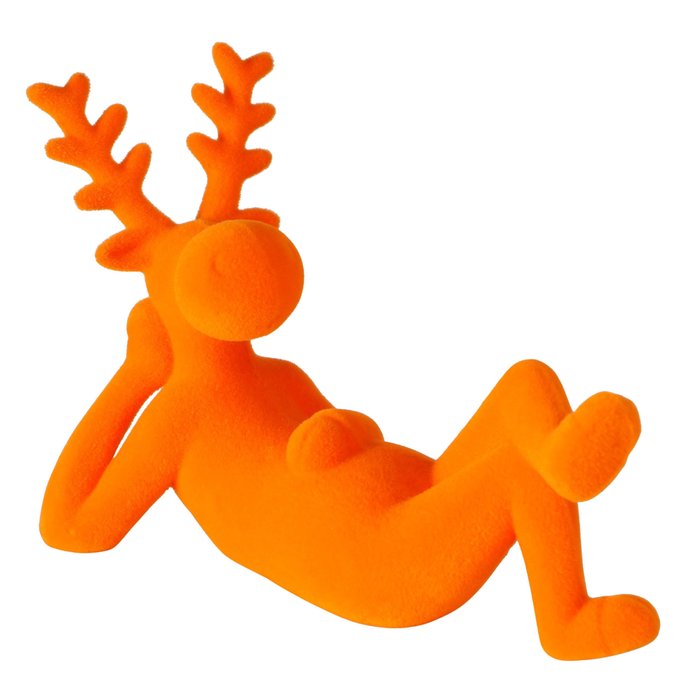 Figur Timor – moderner Deko Hirsch in Orange mit beflockter Oberfläche