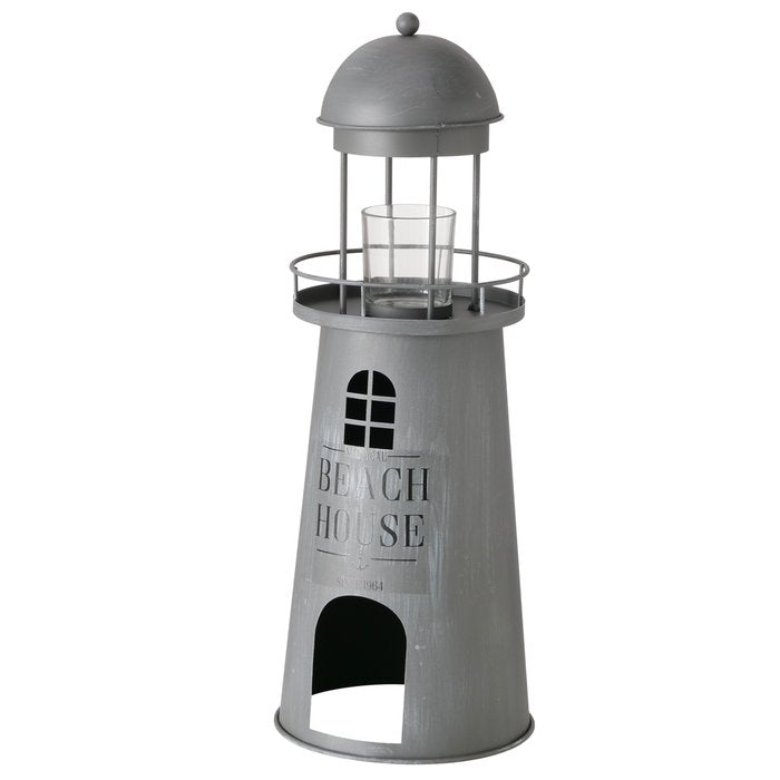 Laterne Nautic Leuchtturm XL Beach House – maritime Laterne aus Metall und Glas in Grau