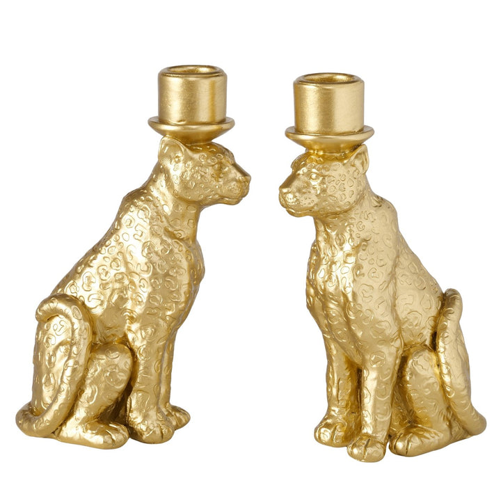 2er Set Kerzenleuchter Leos Leopard Gold – handgearbeitete Deko Kerzenhalter