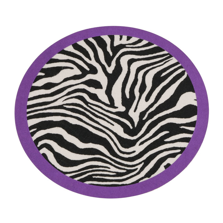 Tischset Zebra rund 38 cm mit lila Rand, modernes Platzset aus Textil