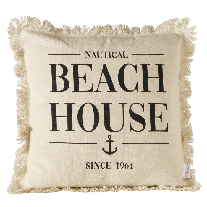 Kissen Nautic Beach House – maritimes Dekokissen aus Baumwolle in Beige