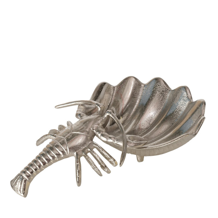 Schale Lobster – dekorative Metallschale mit Hummer und Muschel aus Aluminium in Silber