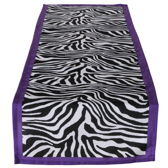 Tischläufer Zebra 140 x 40 cm mit lila Rand, moderner Animal Print