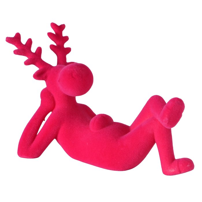 Figur Timor – moderner Deko Hirsch in Pink mit beflockter Oberfläche